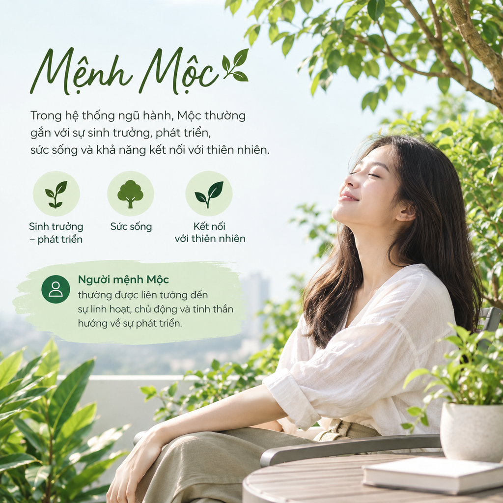 Người mệnh Mộc thường được liên tưởng đến sự linh hoạt, chủ động và tinh thần hướng về sự phát triển